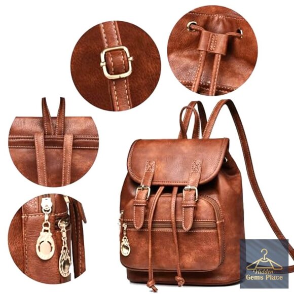 Mini Vegan Leather Backpack Purse for Women, Lightweight Travel Daypack
